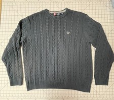 Vintage Chaps Ralph Lauren Gray Grey Cotton Cable Knit Sweater Mens X-Large XL