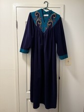 Vintage 1970's Vanity Fair Robe Velour Womens Size M Blue Colorblock Front Zip