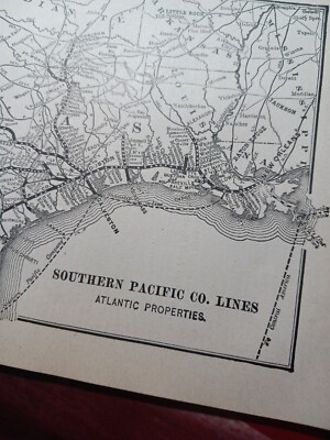  1898 Train Route Map SOUTHERN PACIFIC RAILROAD Lines Atlantic Properties