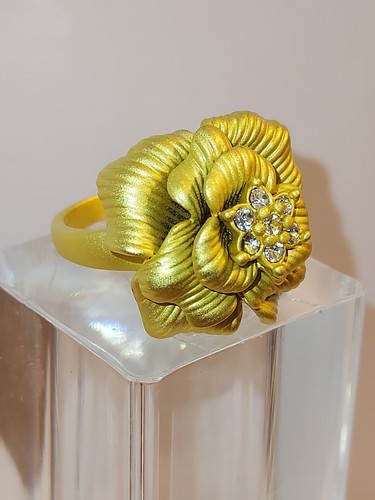 Premier Designs~**IN BLOOM GOLD PLATED ROSE RING**~Size 8~RHINESTONES~Never Worn - Picture 3 of 9