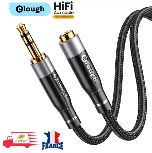 Câble rallonge audio jack 3,5 mm mâle vers jack 3,5 mm femelle 5M / 3M Elough