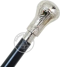 Silver Chrome Plated Brass Knob - Walking Cane - 36" - Chrome/Black