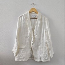 Women's Halston White Linen Blazer Long Sleeves Jacket Size Medium