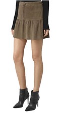 AllSaints Haslam Brown Suede Leather Mini Drawstring Skirt Women's Size 2