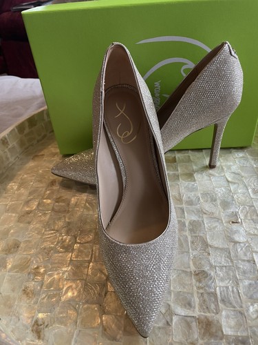 💠SAM EDELMAN Nocciola 7 decolte tacco oro chiaro/argento maglia scintillante SPEDIZIONE GRATUITA - Foto 15 di 18