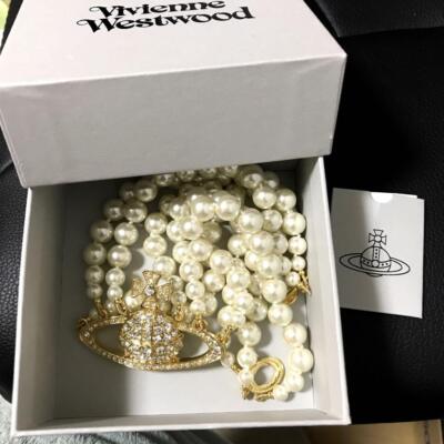 Vivienne Westwood Necklace Triple Pearl Choker Gold IN BOX [EJ00