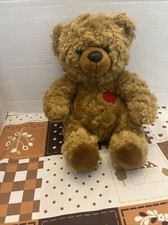 Vintage Teddy Bear Golden Brown Red Heart Embroidered on Chest Plush Bear Toy
