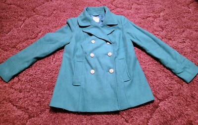 Medium Blue Teal Aqua Pea Coat EUC 