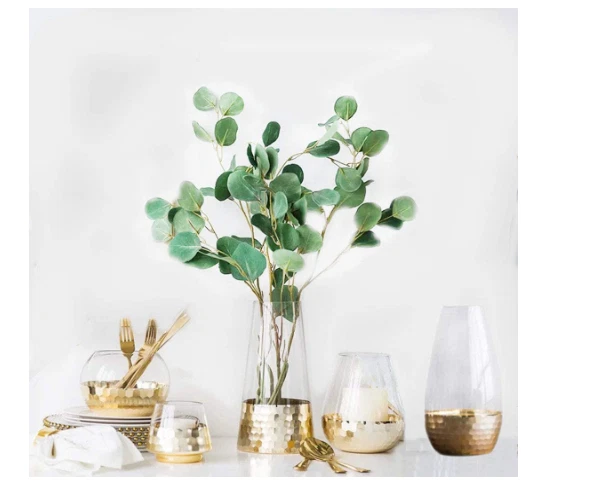 Jarrones de flores de vidrio transparente con decoración de panal dorado centros de mesa de comedor Foto 3 de 3