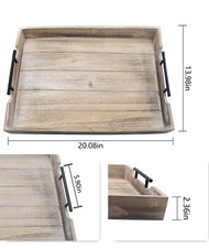 Rustic Wooden Coffee Serving Tray Table,  Wood Tray with Handles 20x14