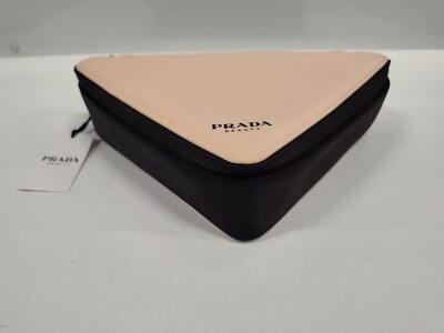 Prada Beauty Pink & Black Triangle Zip Pouch Cosmetic Makeup Case