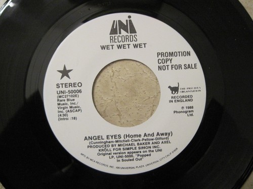 45-rpm-UNI / White label Promo copy / Wet Wet Wet / Angel eyes / 1988 / VG+ / - Picture 3 of 3