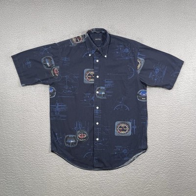 Nautica Men s Small Button Down Shirt Car Theme Gauge Cluster Print Vintage