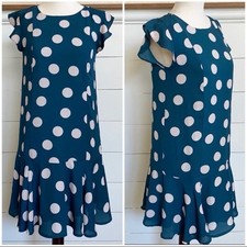 LOFT Outlet Petite Teal Polka Dot Ruffle Flounce Mini Dress XSP Chic Casual