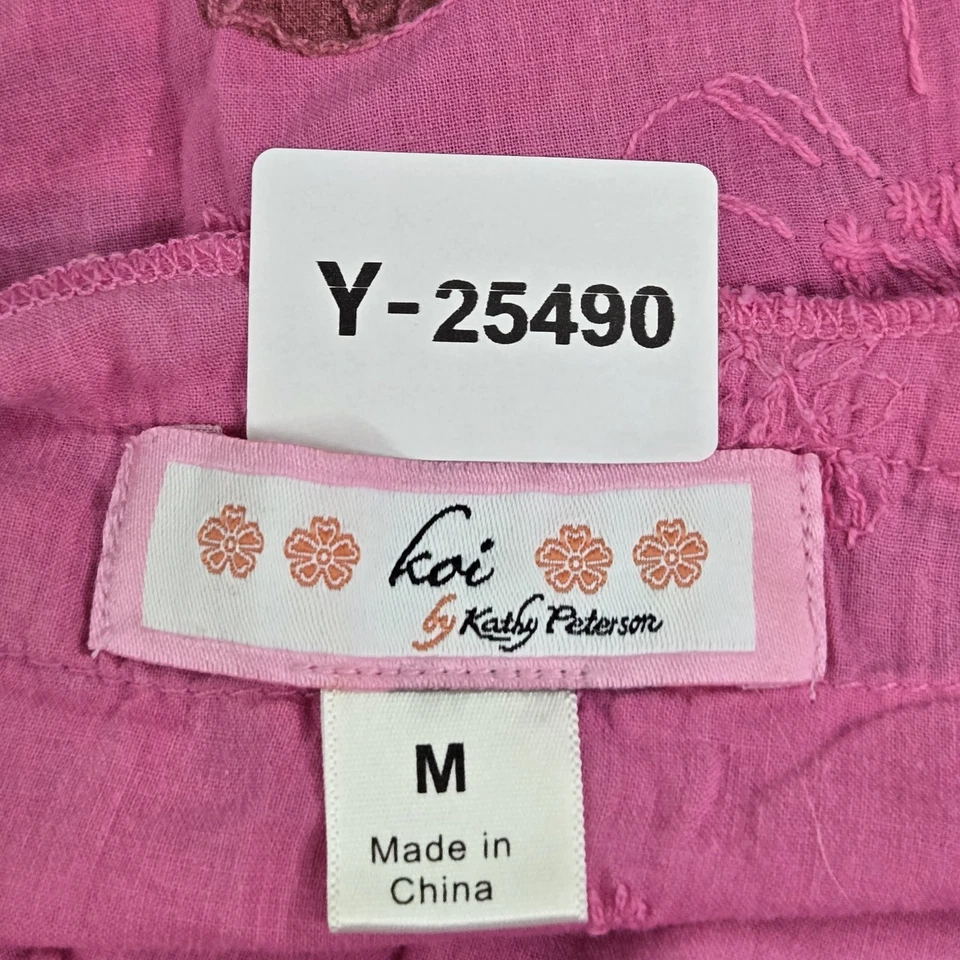 Koi By Kathy Peterson Women Scrub Top M Pink Floral Embroidery - Image 2 of 4