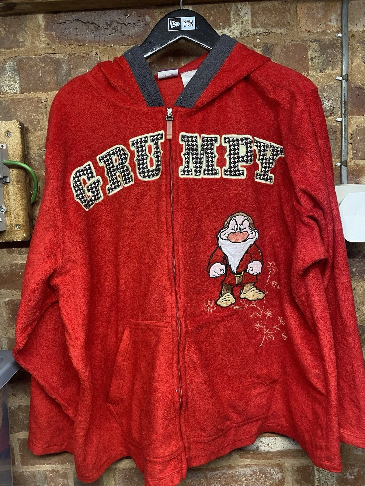 Disney Grumpy Fleece Hoodie Red Vintage Embroidered Full Zip Women's 4XL