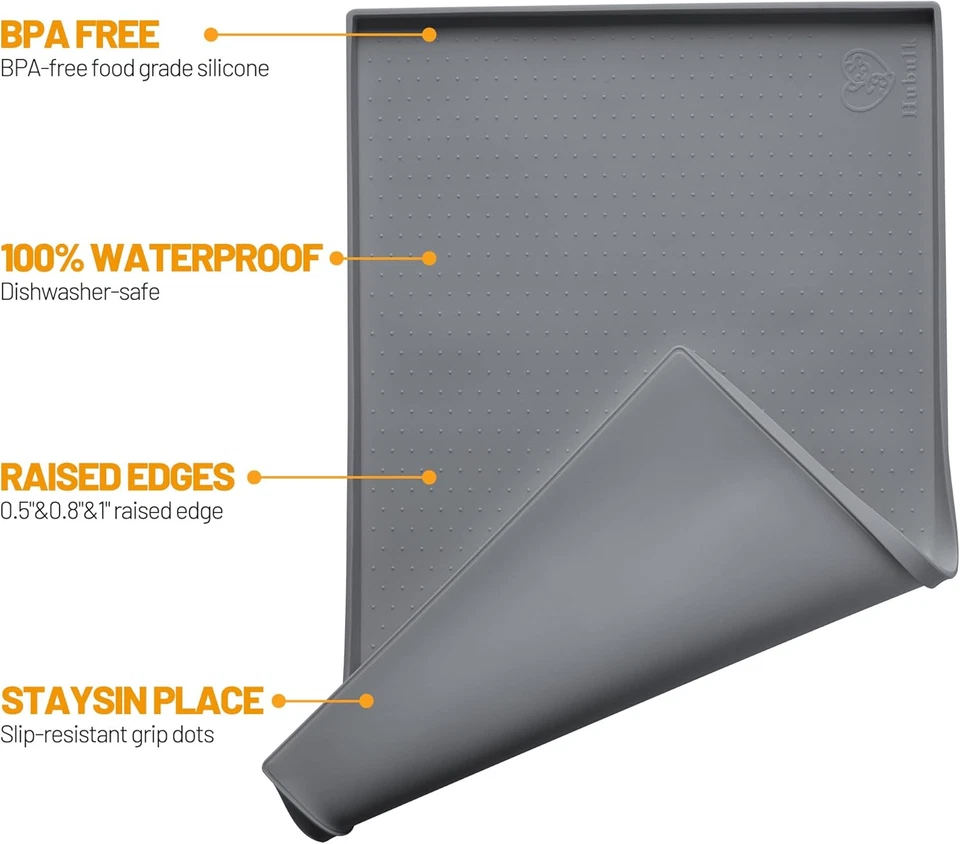 Bandeja de comida impermeable de silicona para mascotas con borde elevado antideslizante gris Foto 2 de 4