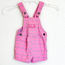 Vintage OshKosh B gosh Pink Label Shortalls 2T Embroidered Blue Bows 90s RARE