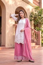 New Designer Faux Georgette Kurta Palazzo With Dupatta For Party Wear
