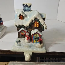 Vtg Christmas House Village Home Carolers Stocking Hanger Mantel Hook  RARE