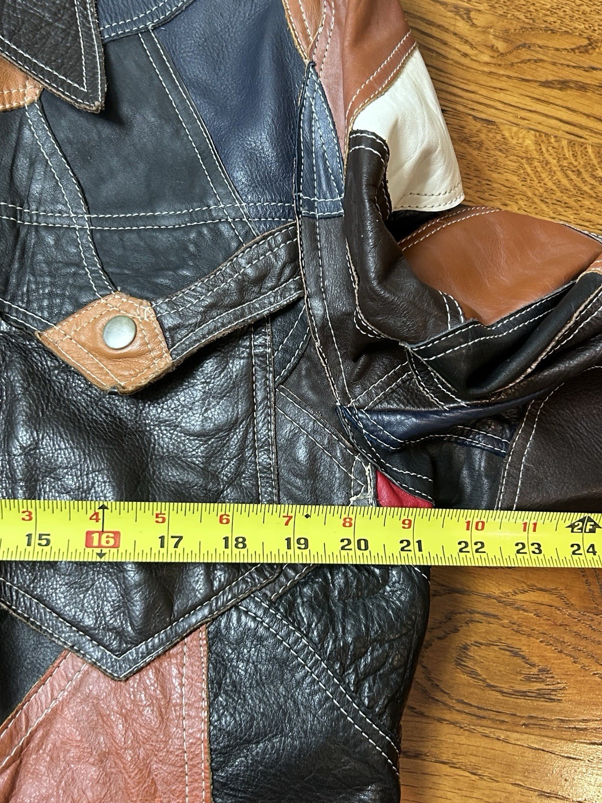 VTG 70s Patchwork Leather Jacket Blazer Coat For … - image 17