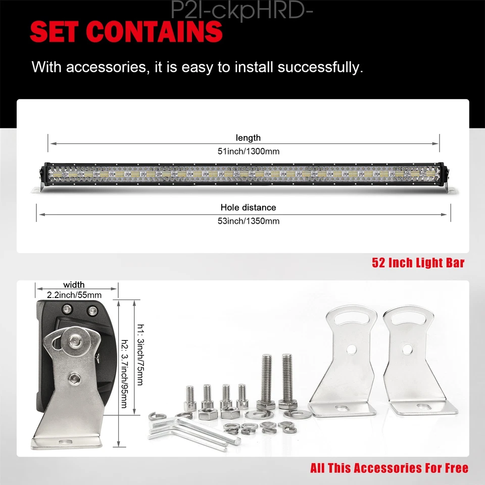 Combo de barra de luz LED curva de 52 pulgadas + cápsulas LED todoterreno de 4" para camioneta Ford SUV Foto 3 de 4