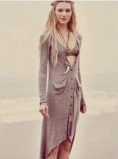 Free People FP Beach Cardigan Women Medium Ribbed High Low Longline Duster