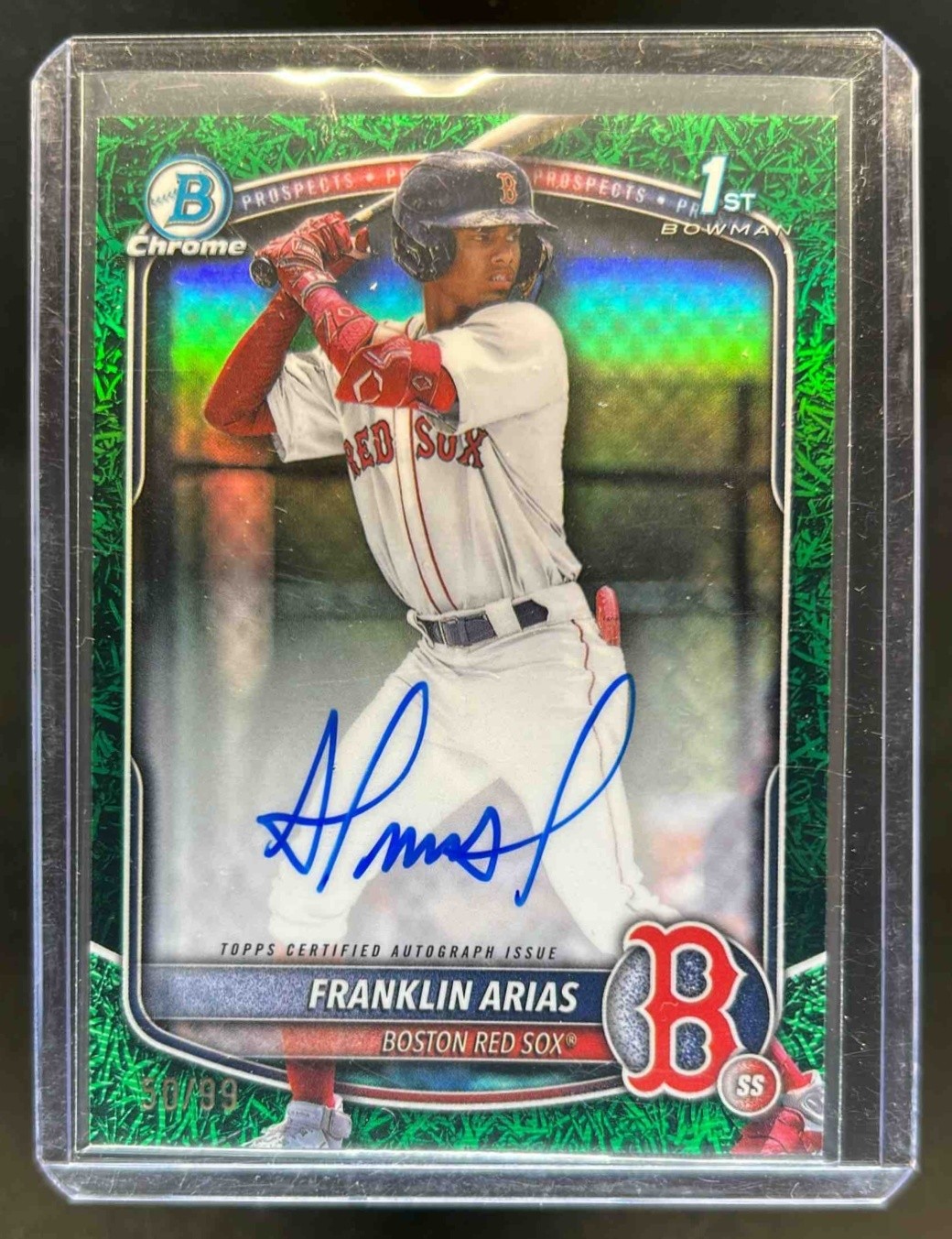2025 Bowman Franklin Arias Chrome Auto Green Grass Refractor 1st Prospect #50/99
