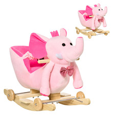 2-IN-1 BABY ROCKING HORSE RIDE-ON ELEPHANT WHEELS MUSIC PINK