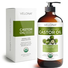 Cold-Pressed Organic Castor Oil in Glass Bottle - 16 Fl Oz - 100 Pure and Natur