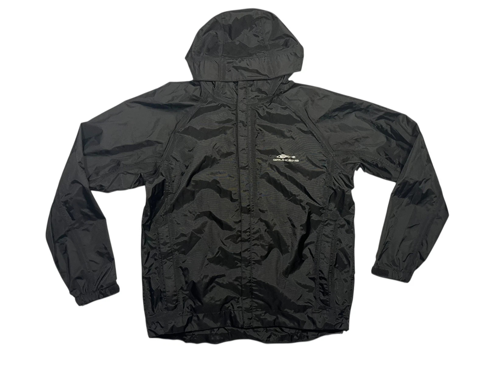 GRUNDENS Black Nylon FISHING BOAT RAIN JACKET Outdoor Hike Work Coat Men's M
