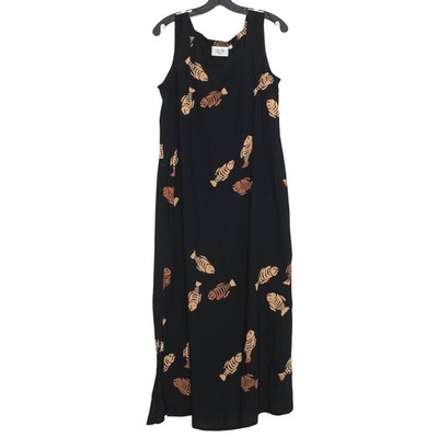 Vintage Dress Fish Dark Academia Cottagecore 90s Novelty Quirky Midi Black  Large | eBay