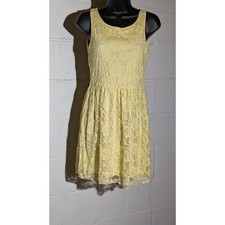 INSTYLE Yellow Floral Lace Dress Sleeveless Fully Lined Skater A Line Small