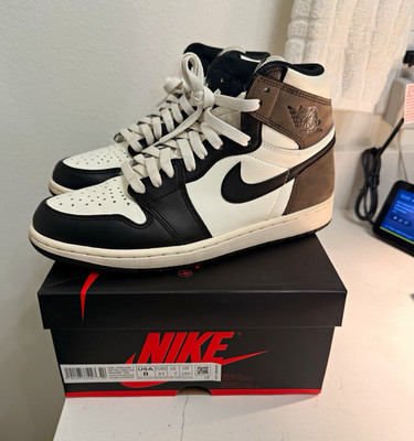 Nike Air Jordan 1 High Top Leather Lace-Up Sneakers Black White Brown Colorblock