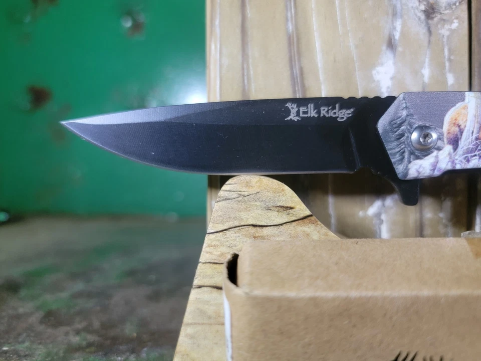 Elk Ridge Linerlock 折叠刀 3.5 不锈钢刀片灰熊手柄 — 第 2/4 张图片