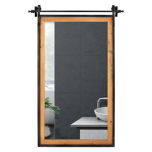 Rectangle Farmhouse Mirrors for Wall - 24"x36" Rustic Black Barn Door Inspire...