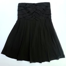 Express Strapless Dress 12 Black Lattice Tiered Sweetheart Pleated Cocktail LBD