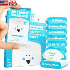 Impossibly Compact Travel Flushable Wipes - 99.5 Water and Aloe - Safe for Sens