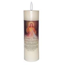 Religious LED Wax Candle with Flickering Flame and Timer Function Divine Mercy