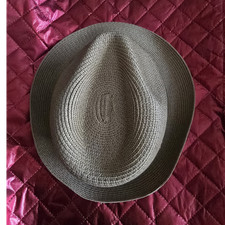 Beige Paper/Polyester Solid Fedora Hat w/ Bla...