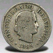 1883 Switzerland 10 Rappen Copper Nickel Coin NP0494