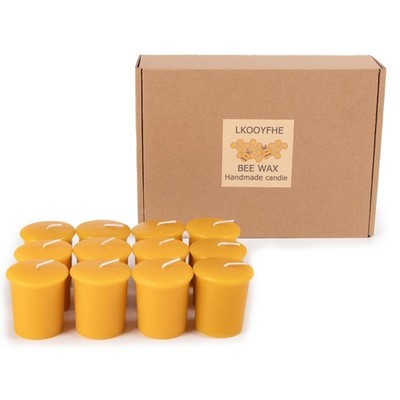 100% Pure Beeswax Votive Candles 2x2 Inch, 12 Pack - 10-Hour Burn Time (120 H...