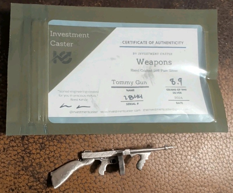 Investment Caster Weapons Tommy Gun 8.9 G Of 999 Silver 2024 With COA