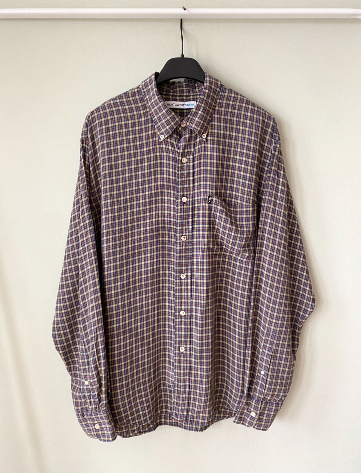 Saint Laurent Jeans camicia uomo vintage a quadri manica lunga con bottoni YSL