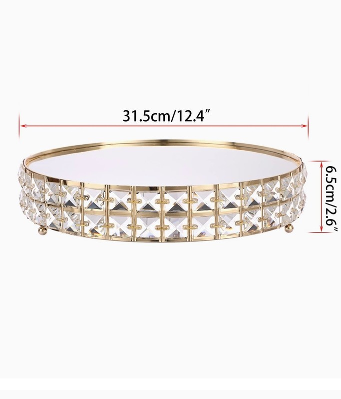 BSTKEY 12 inch Gold and Crystal Round Cake Stand or Centerpiece Tray Brand New