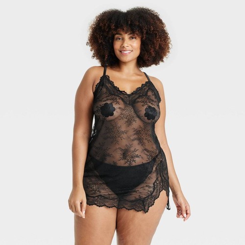 Women's Allover Lace Lingerie Slip Dress - Auden Black XXL