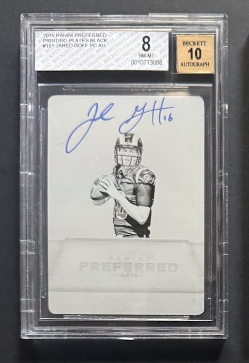 2016 Panini Preferred Printing Plate Jared Goff RC Auto Auto Grade 10 BGS8 1/1