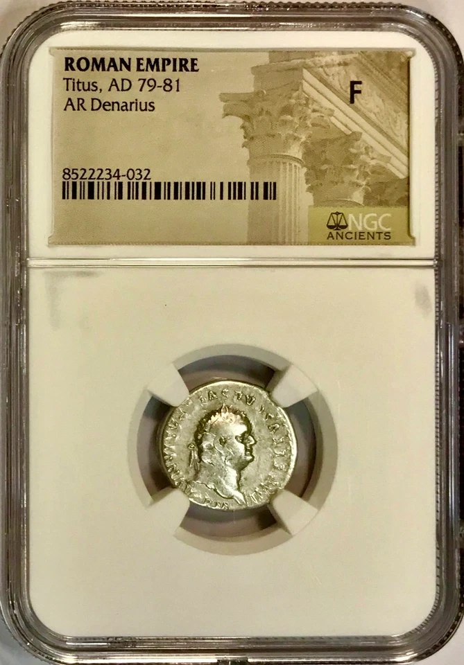 79-81 dC Tito como Augusto Antigua Moneda de Plata Romana Denario Roma NGC F Fina Foto 3 de 4
