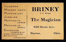 Magician Illusionist J. C. Briney Original Business Card Dayton Ohio 1910s