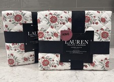Set of 2 Ralph Lauren KING Maren Quilt Pillow Shams Red Green Fall Christmas